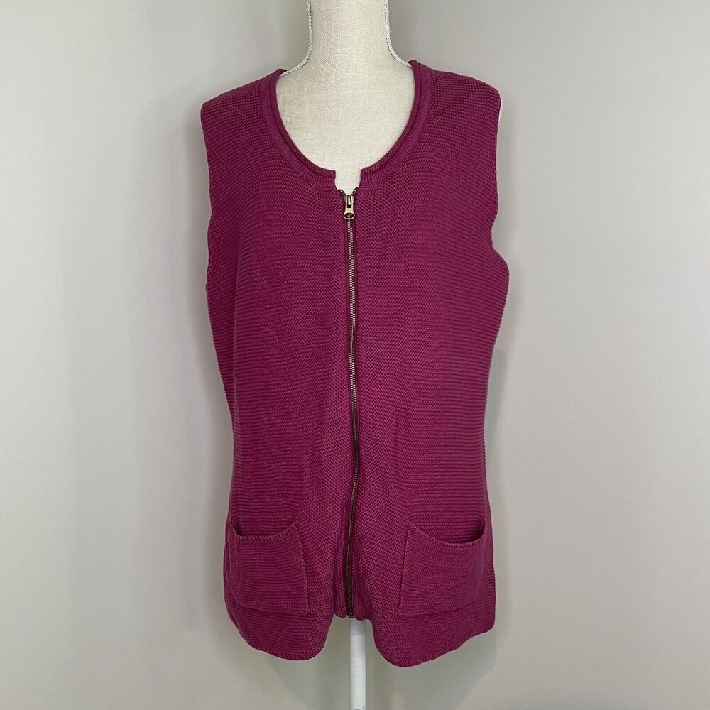 Orvis Full Zip Knit Vest Purple Front Pocket Outdoor Maroon Women's Size Large